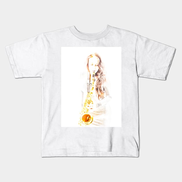 Sax Lady Kids T-Shirt by ansaharju